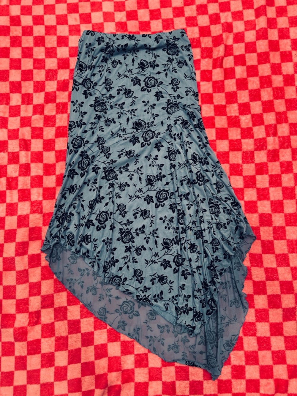Asymmetrical Heather Blue Floral High-Low Skirt